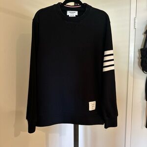 Thom Browne Black Crewneck Sweatshirt with White Sleeve Stripes